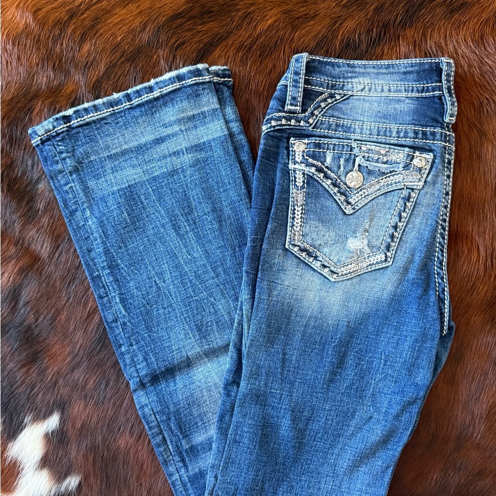 Miss Me Boot Cut Jeans - Distressed Blue